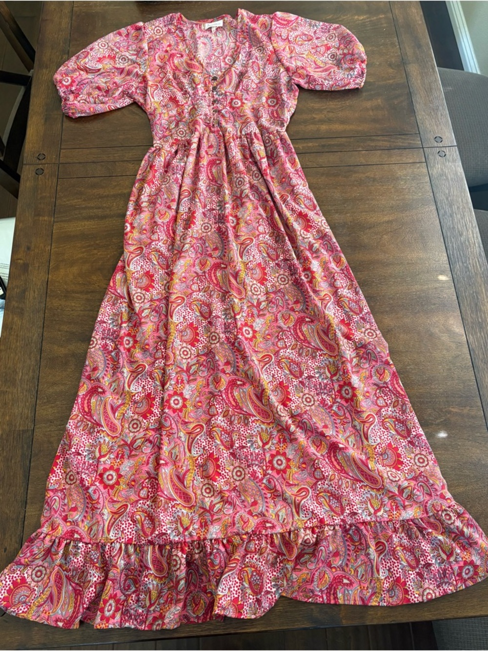Anthropologie Boemo Maxi Dress Women M Pink Paisley Prairie Ruffle Boho Tiers***
